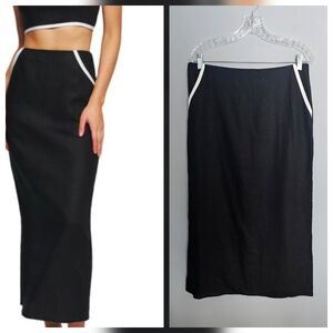 House of Harlow 1960 Skirt Black Long Pencil Skirt Size L Back Slit Linen Blend